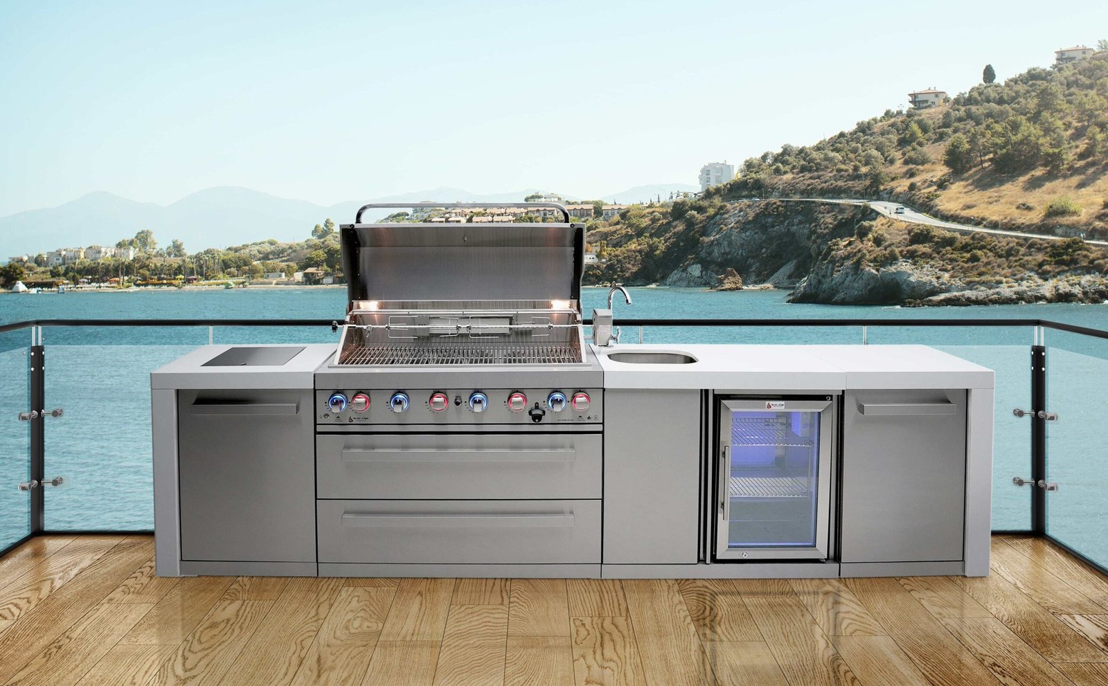 01-Mai805-dbev-Coastal-close_1_-min Mont Alpi Deluxe Island with Beverage Centre, 6-Burner Grill, 2 Infrared Burners, Sink, Fridge - MAi805-DBEV - Image 1